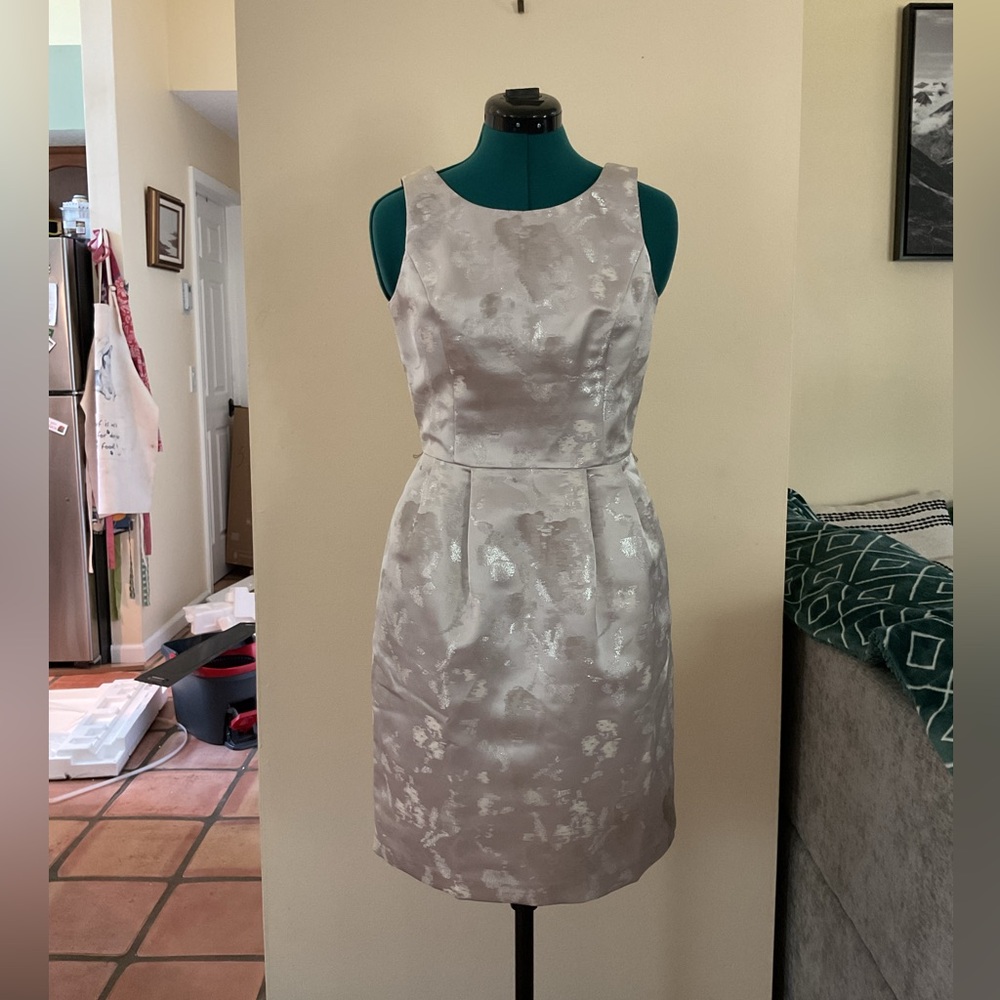 White House Black Market Silver Floral Midi Dress